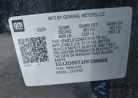 2024 Chevrolet Malibu Fwd 1Lt из США, поврежденный, VIN 1G1ZD5ST1RF166868